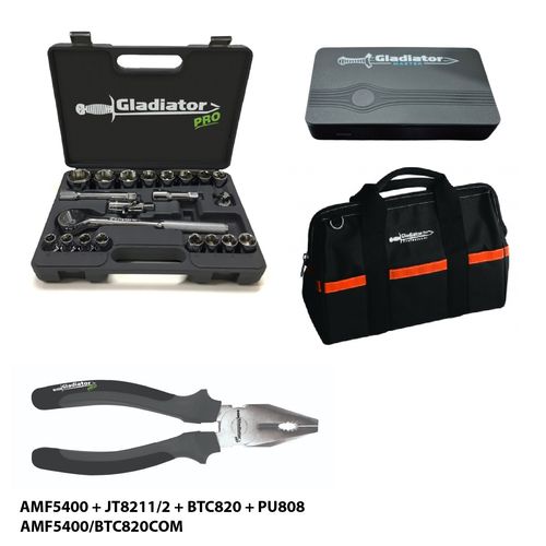 Combo Arrancador Gladiator AMF5400 + Juego de tubo JT8211/2 + Bolso BTC820 + Pinza PU808