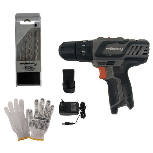 COMBO TALADRO 12V + MECHA + GUANTES GLADIATOR