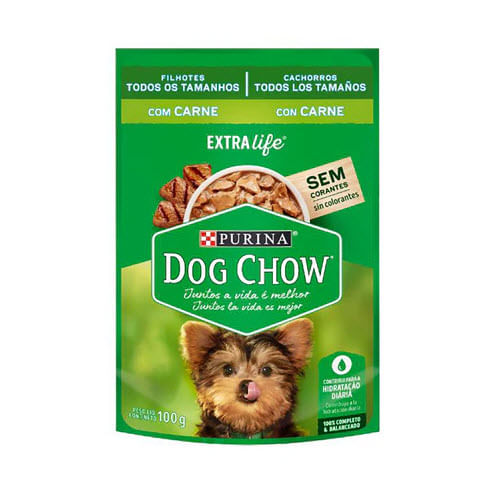 ALIMENTO HÚMEDO DOG CHOW CAHORROS RAZAS PEQUEÑAS CARNE x 10 UNIDADES