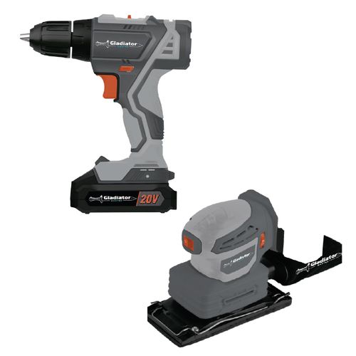 COMBO TALADRO PERCUTOR 20V + LIJADORA MULTI FUNCION 20V GLADIATOR