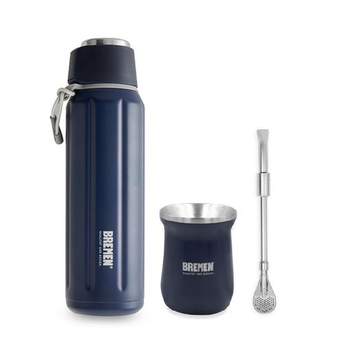 COMBO BREMEN TERMO 600 ML+MATE+BOMBILLA AZUL